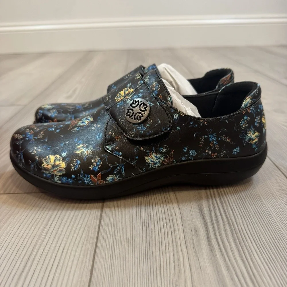 NEW Alegria Spright Passionate Floral Slip On Loafers Black Blue SPR-7533  38